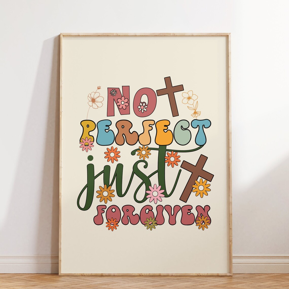Not Perfect Just Forgiven Retro Groovy Christian Quote Poster