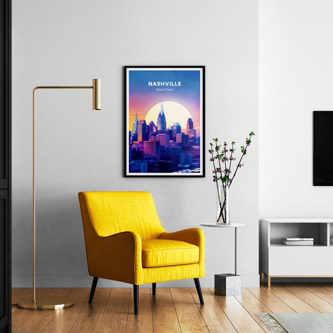 Nashville Tennessee Downtown Skyline Sunset Glow Travel Poster - Image 3