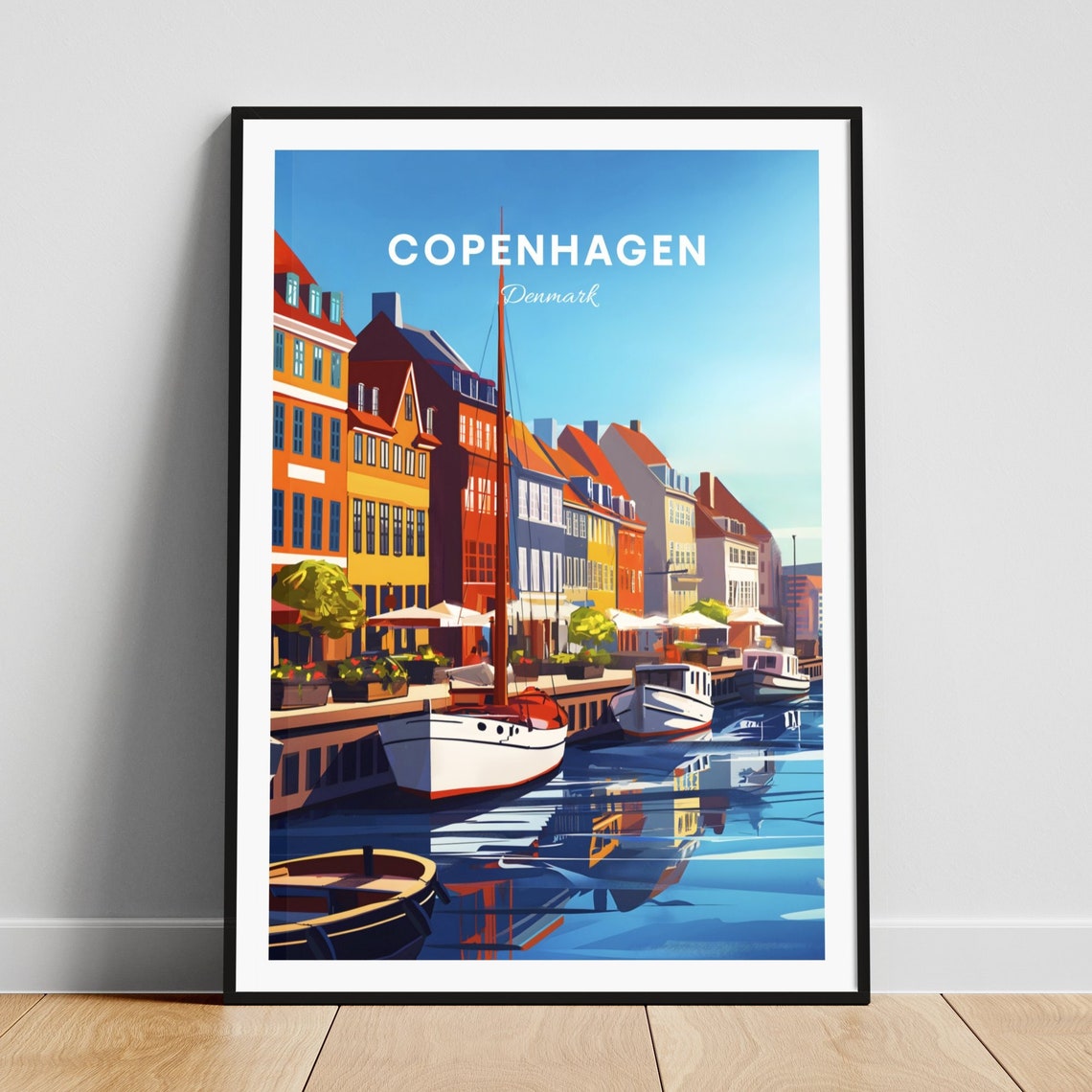 Copenhagen Denmark Nyhavn Sailboats Waterfront Travel Poster