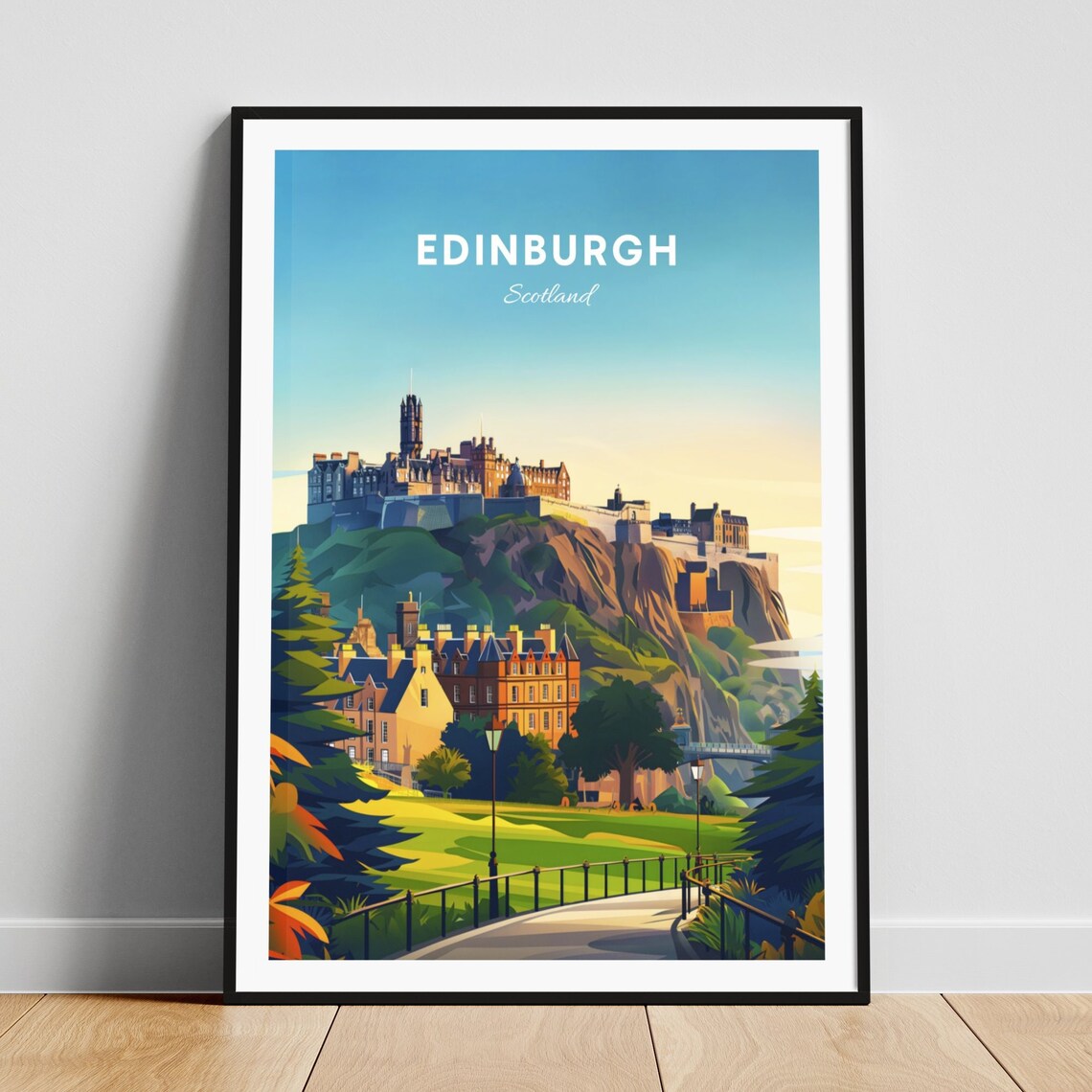 Edinburgh Scotland Historic Castle Rock Sunset Travel Poster