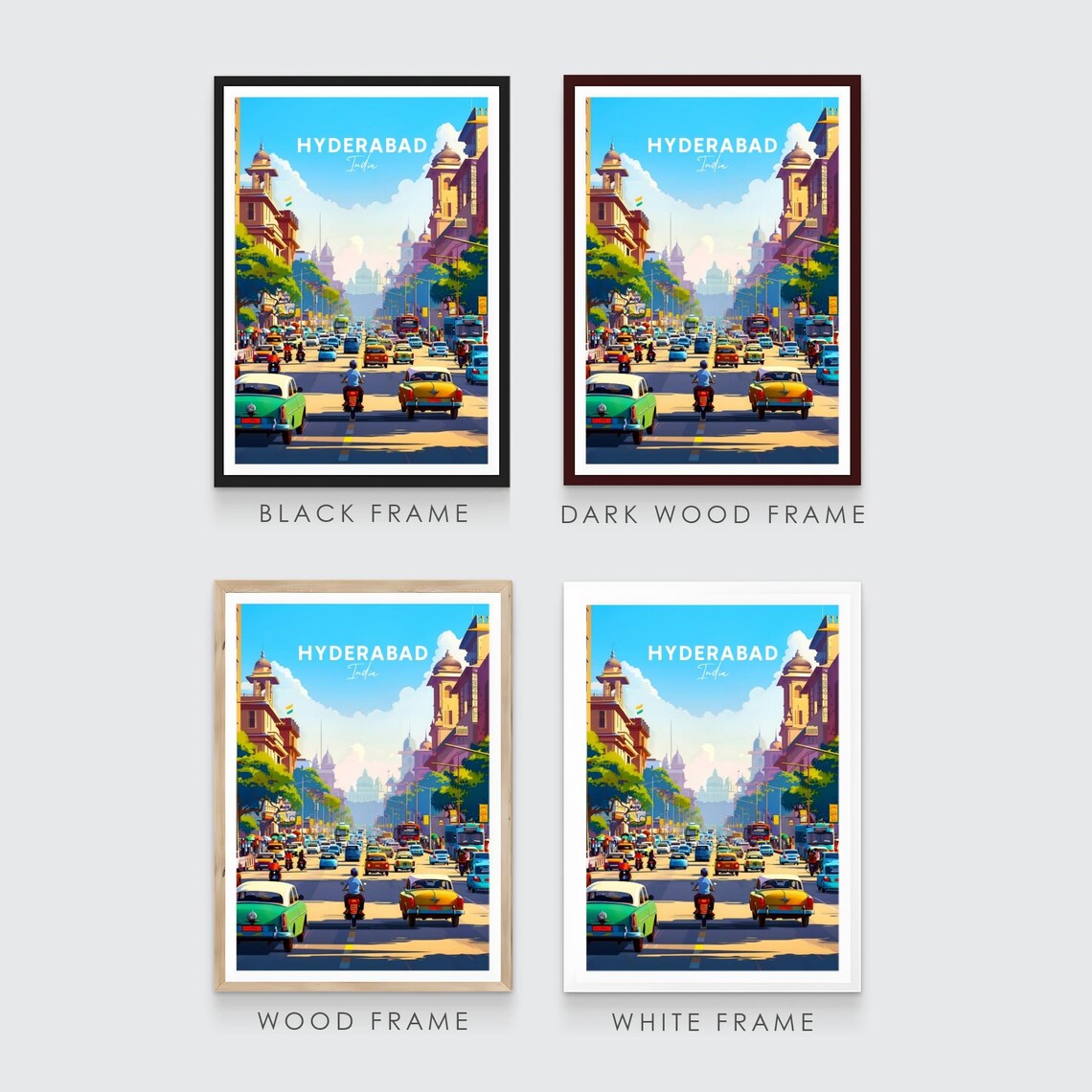 Hyderabad India Heritage Street Classic Vintage Cars Travel Poster - Image 3
