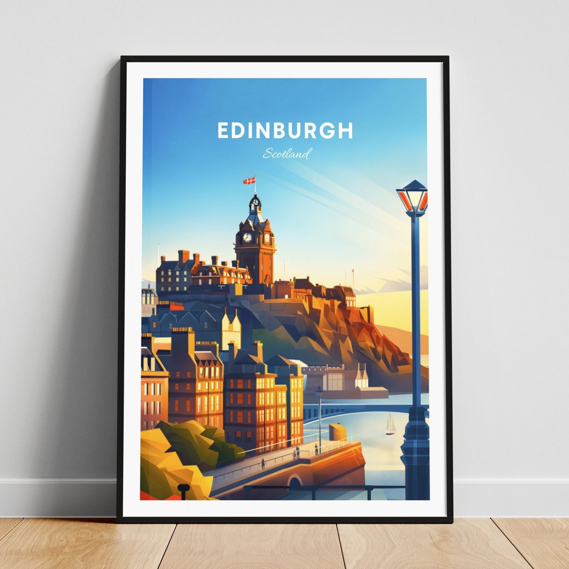 Edinburgh Scotland Castle Rock Sunset Fortress City Glow Travel Poster