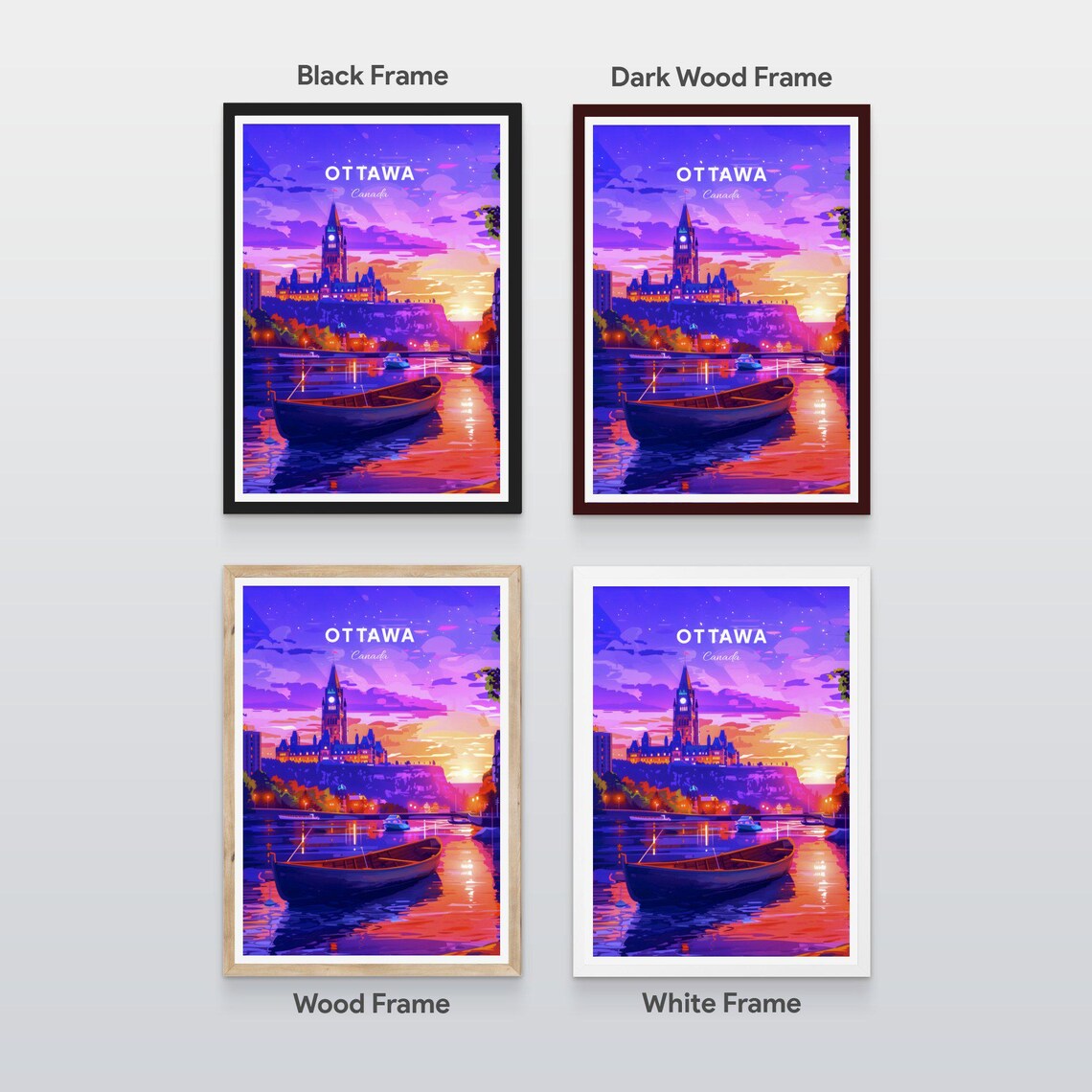 Ottawa Canada Parliament Hill Sunset Purple Sky Boat Travel Poster - Image 2