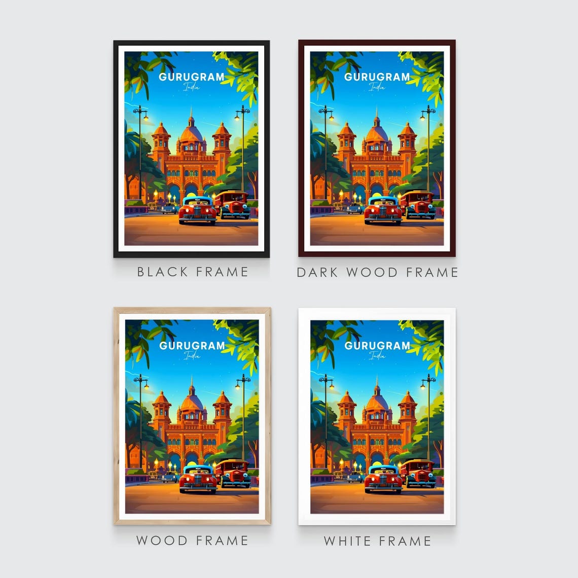Gurugram India Domed Heritage Building Dusk Cars Travel Poster - Image 3