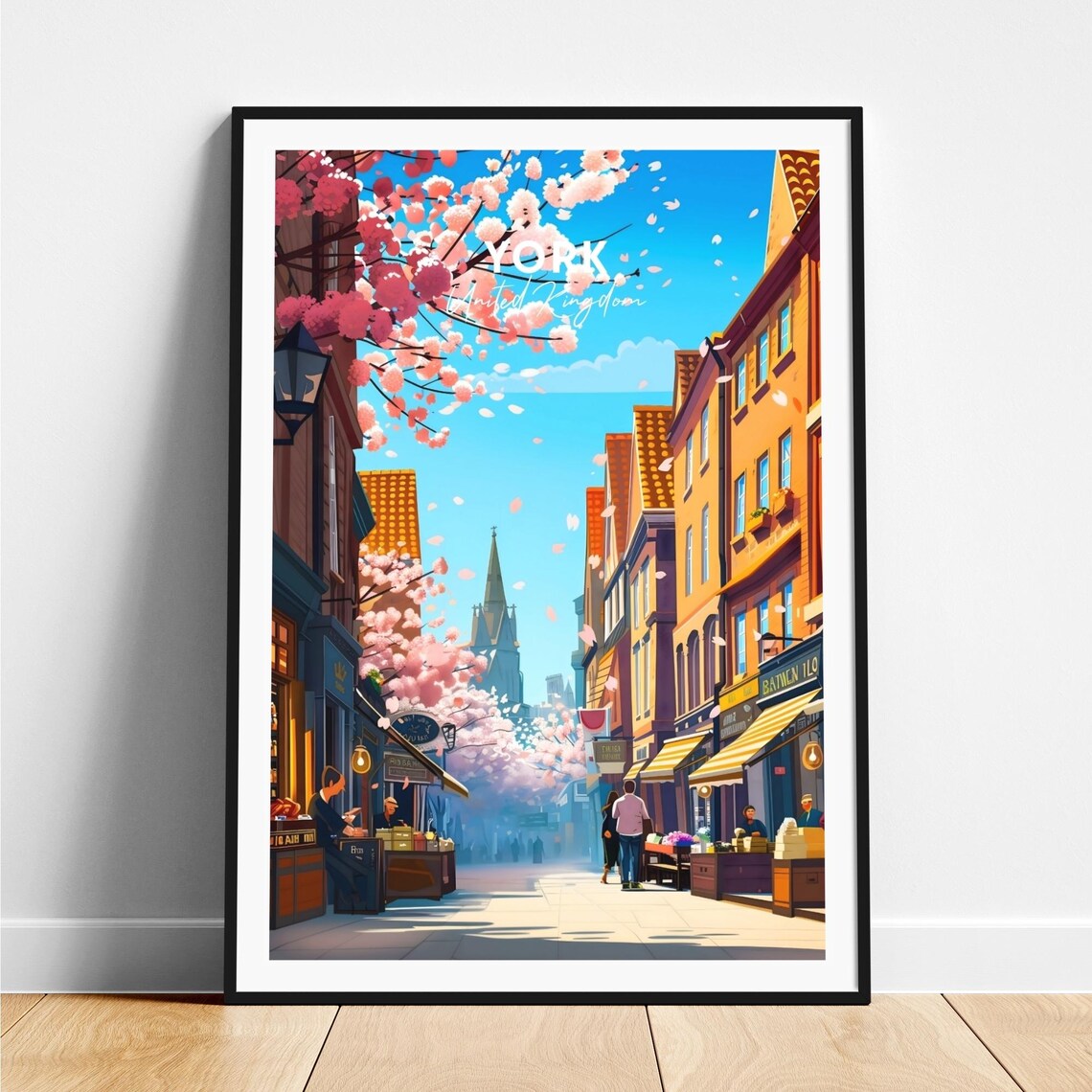 York Cherry Blossom Historic Shopping Street Spring Travel Poster