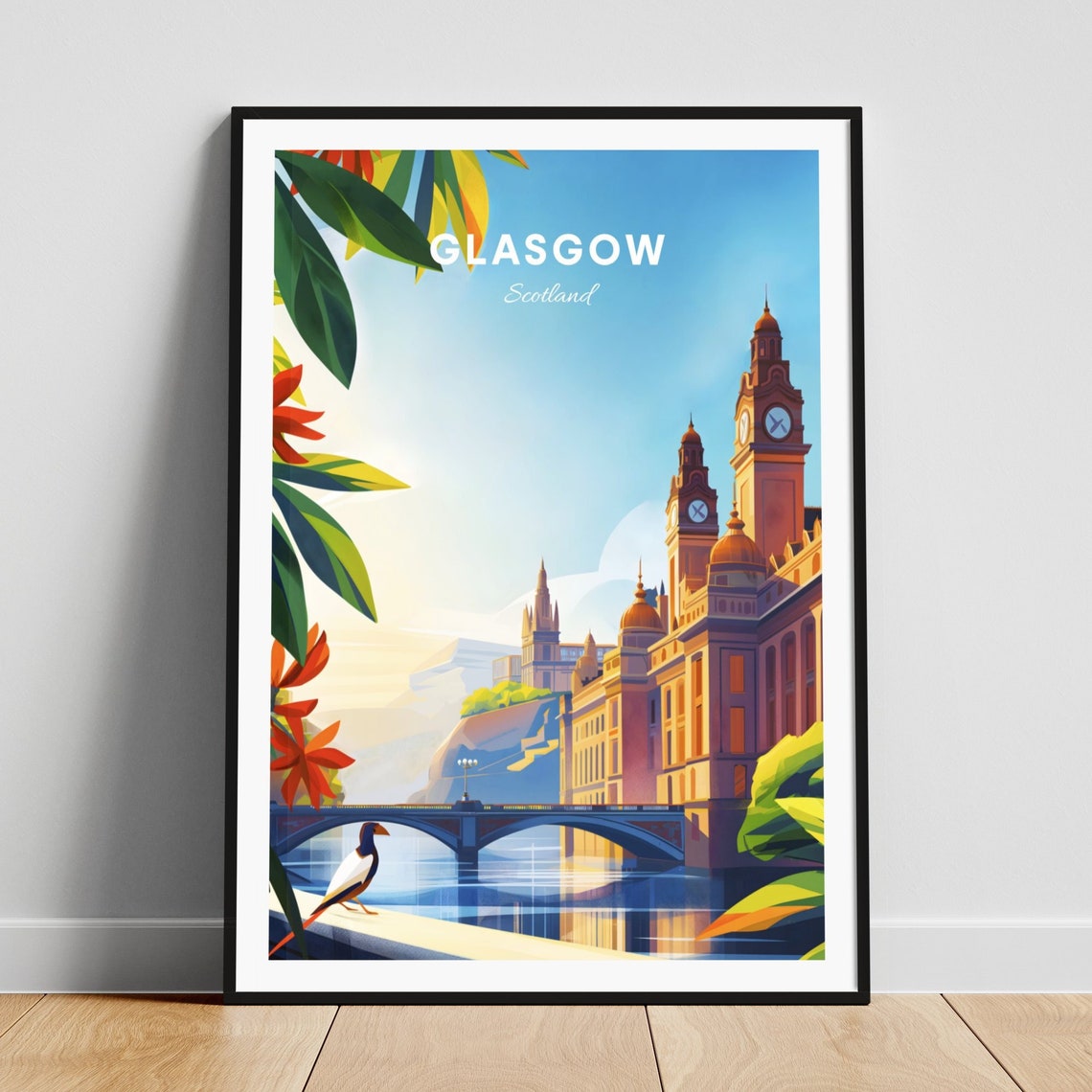 Glasgow Scotland Riverside Clock Towers Bridge Skyline Poster