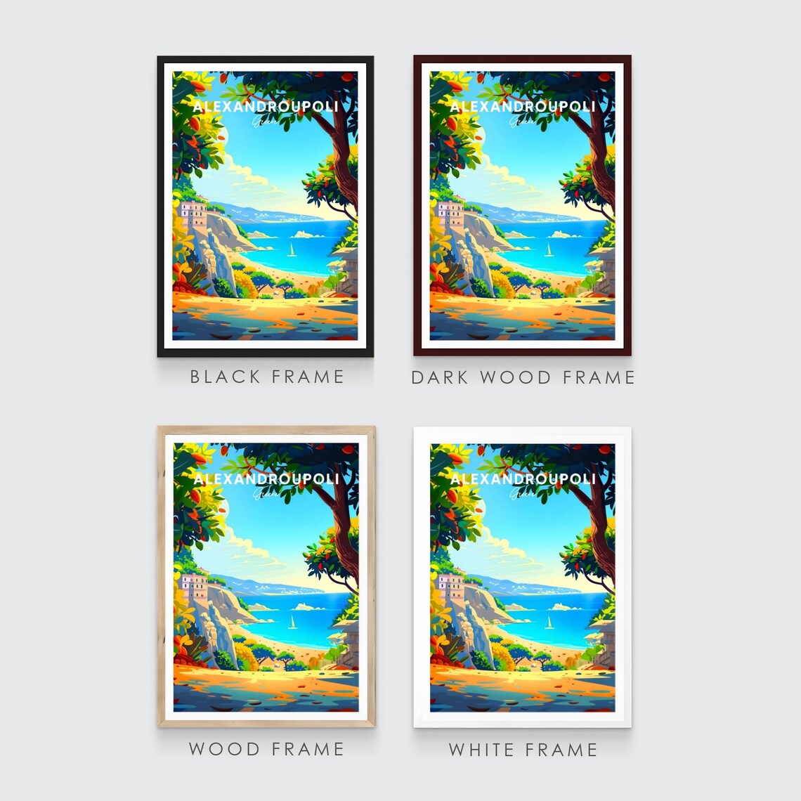 Alexandroupoli Greece Seaside Cliff Sailboat Travel Art Poster - Image 3