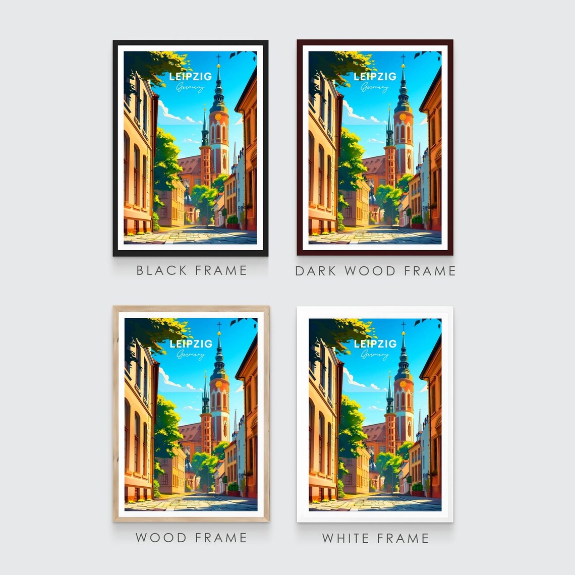 Leipzig Sunny Church Tower Old Town Street Germany Travel Poster - Image 3