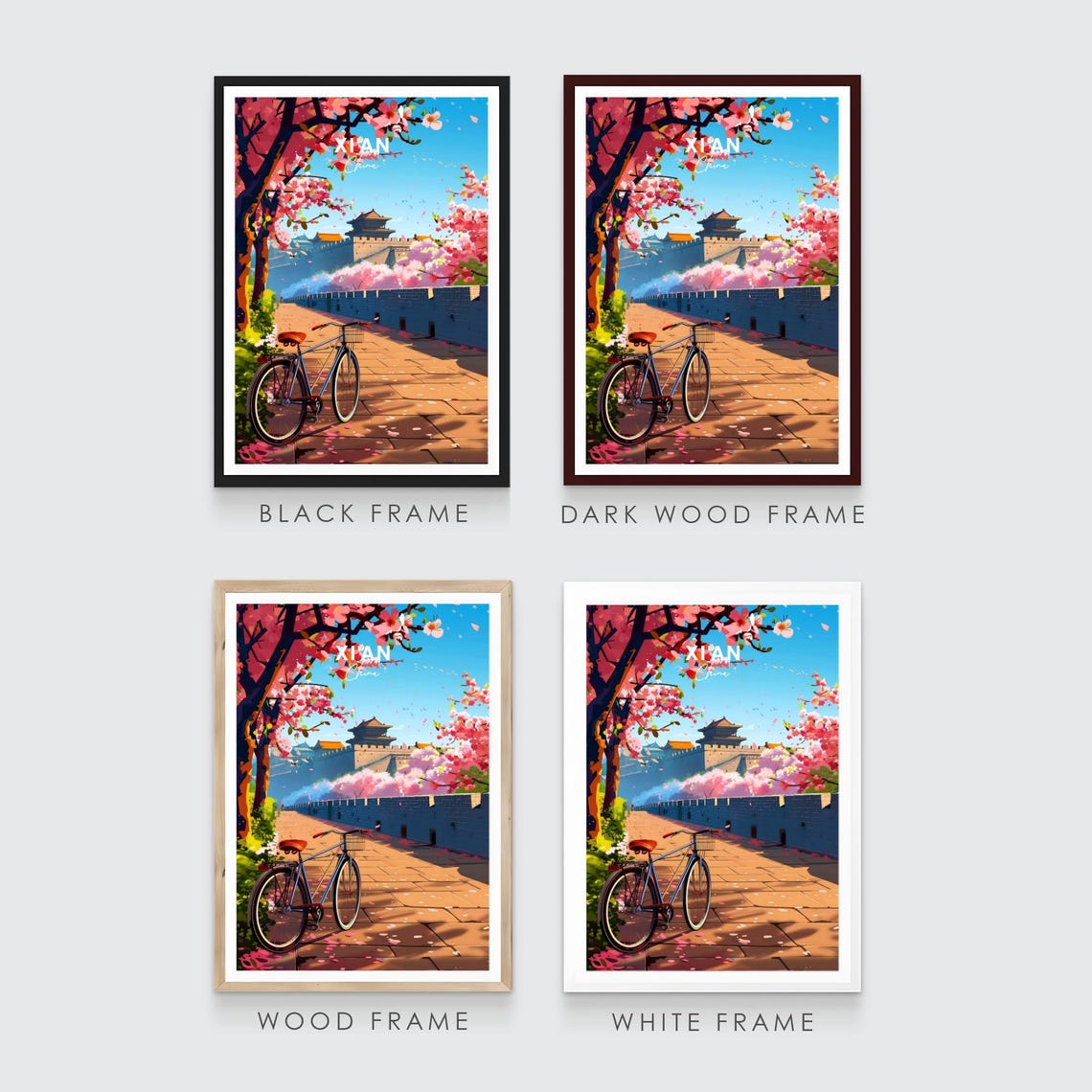 Xian China Spring Bicycle Blossom Ancient City Wall Ride Poster - Image 3