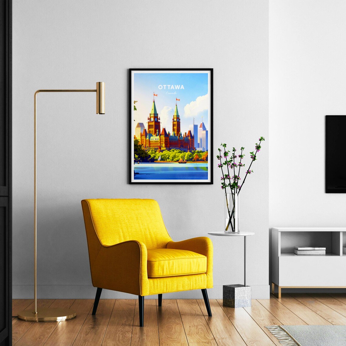 Ottawa Canada Parliament Twin Towers River Sailboats Travel Poster - Image 3