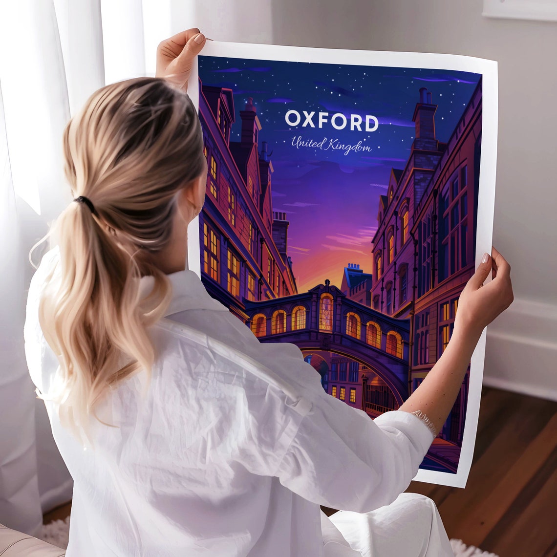 Oxford Travel Print United Kingdom Wall Art Bridge Of Sighs Oxford Poster Oxfordshire Poster Personalized Gift Custom Text - Image 3
