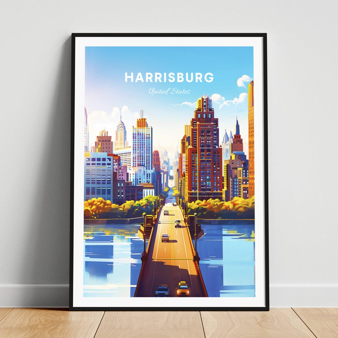 Harrisburg Pennsylvania City Bridge Skyline Daytime View Poster