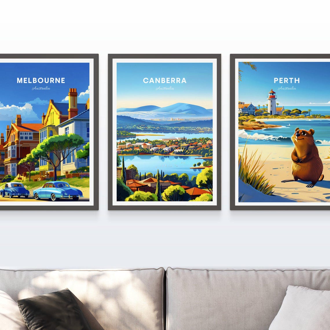 Canberra Australia Lakeside City Panorama Mountain View Poster - Image 3