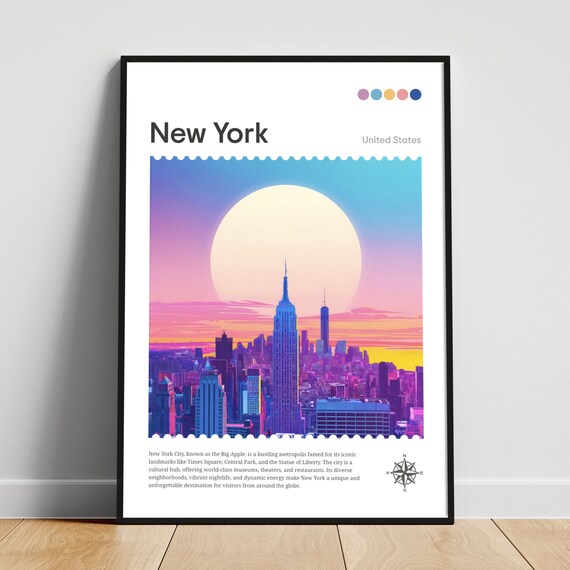New York City Empire State Building Sunset Skyline Travel Poster