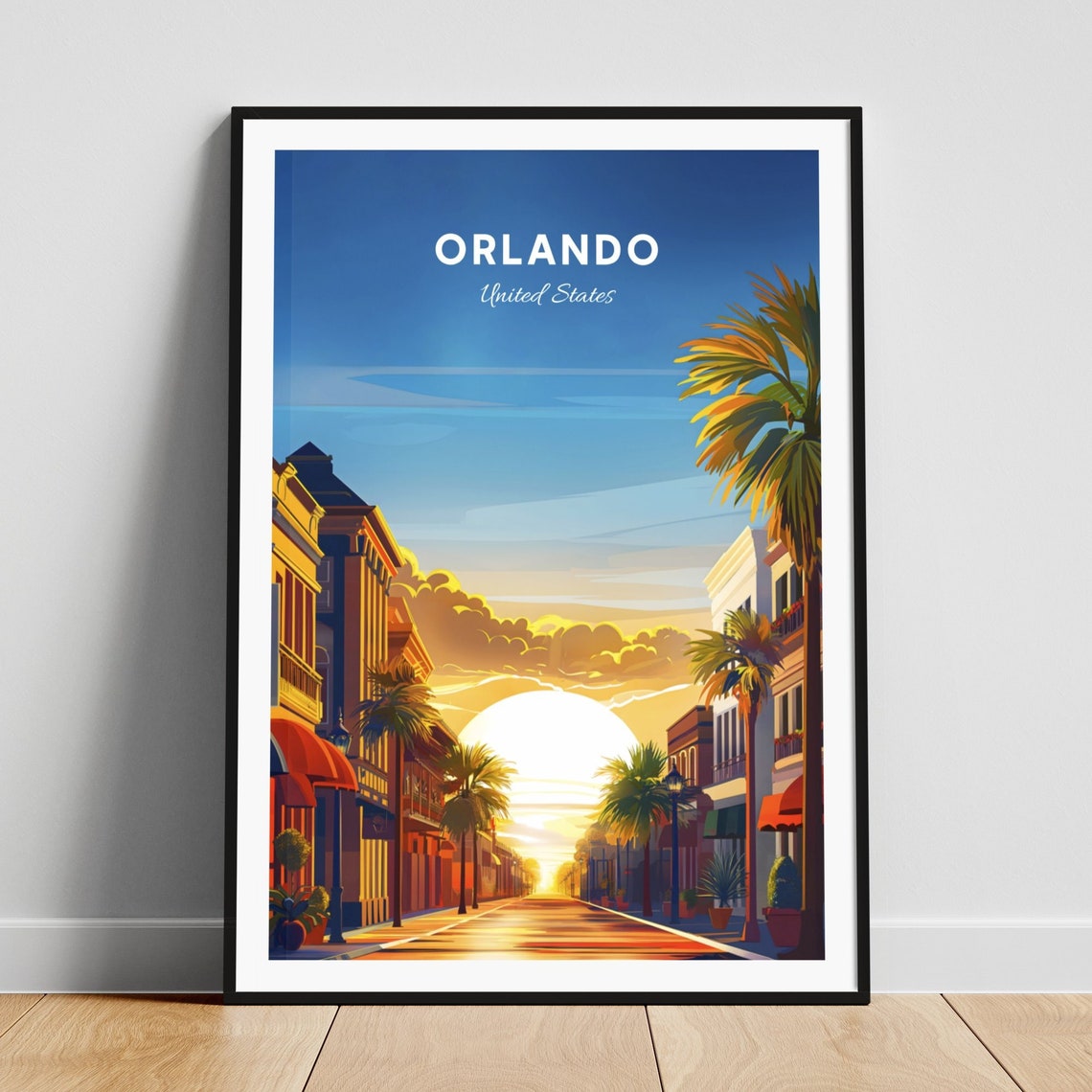 Orlando Old Town Street Sunset Colonial Facades Vintage Travel Poster