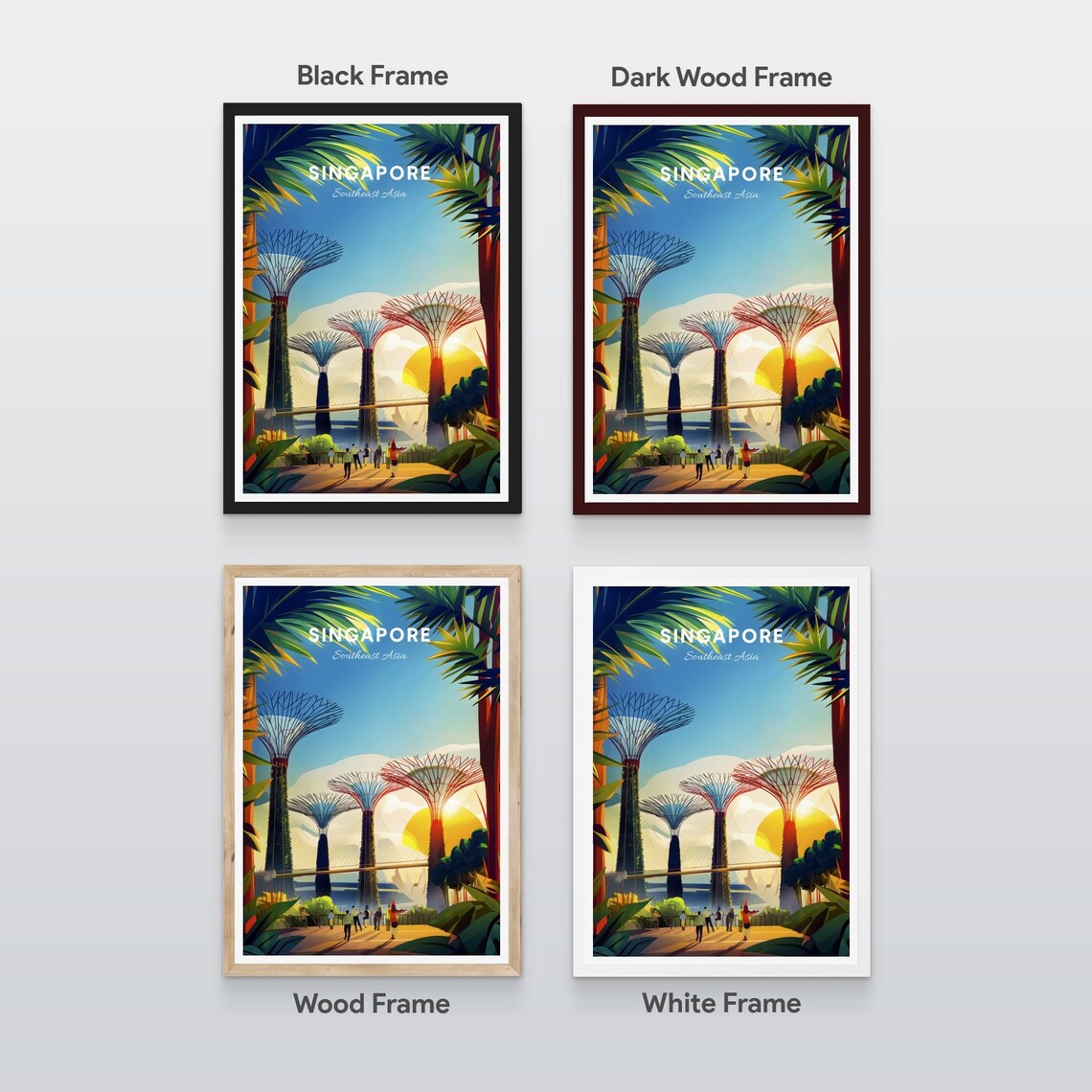 Singapore Supertree Grove Gardens By The Bay Sunset Travel Poster - Image 2
