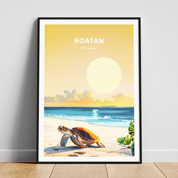 Roatan Travel Print Honduras Wall Art Roatan Poster Beach Poster Personalized Gift Poster Minimalist Poster Wedding Gift