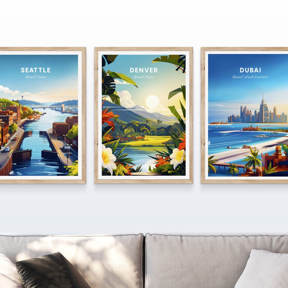 Denver Colorado Tropical Lake Palms Mountain Sunset Travel Poster - Image 4
