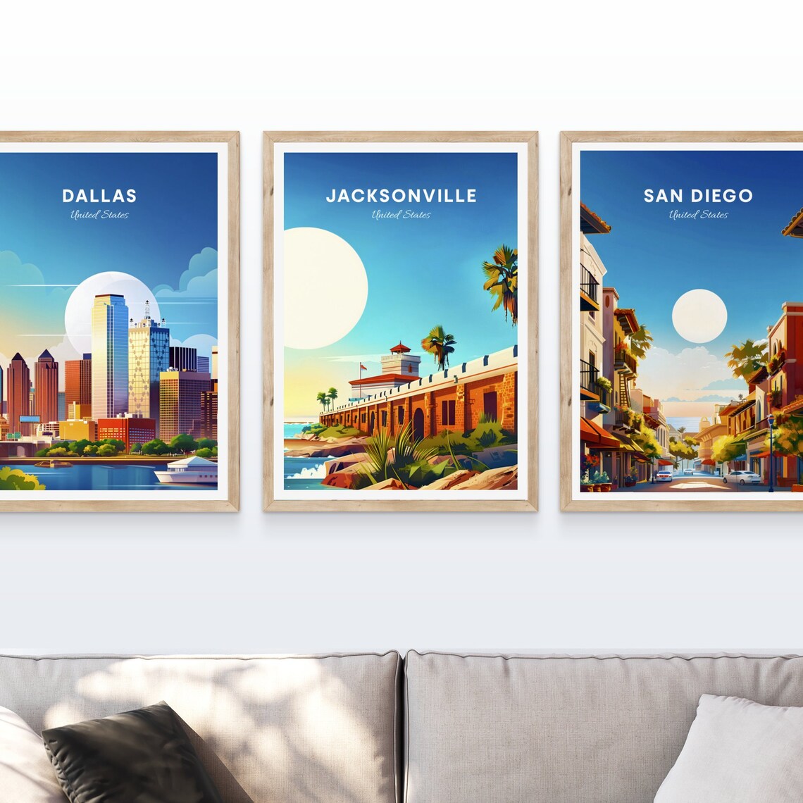 Jacksonville Florida Coastal Fort Tall Palms Sunny Travel Poster - Image 4