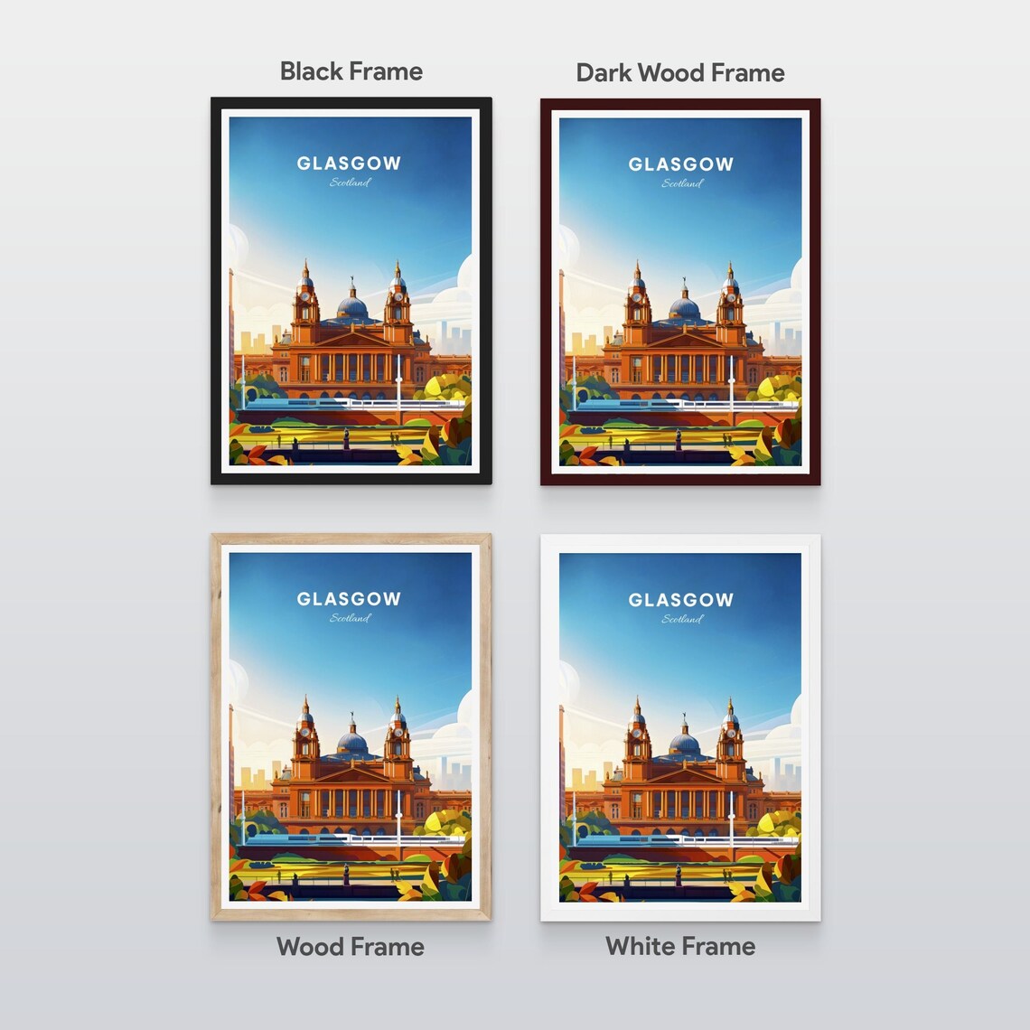 Glasgow Scotland Grand Historic Dome Building Park Travel Poster - Image 2