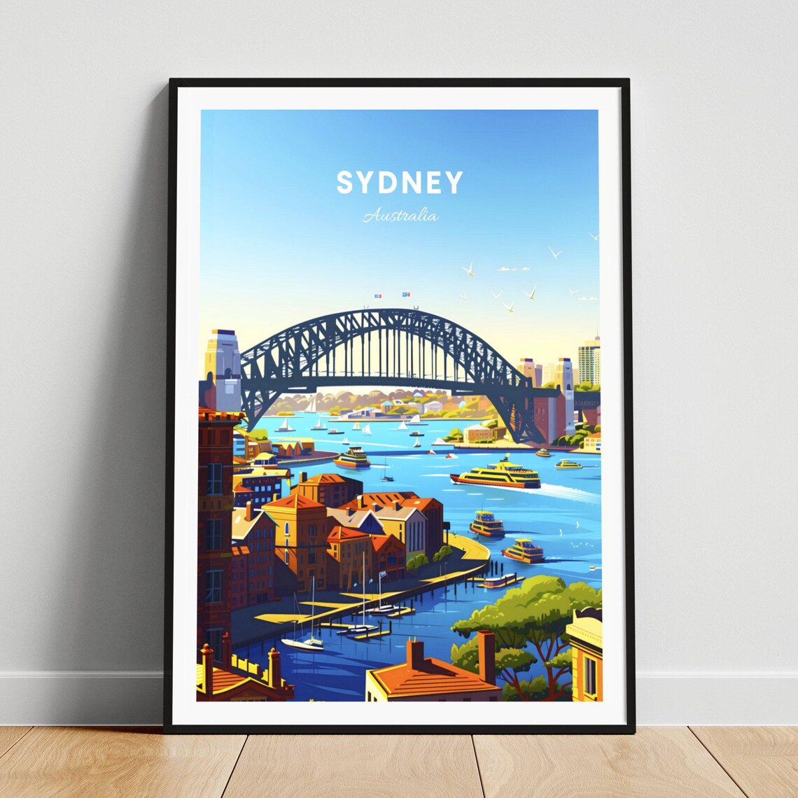Sydney Australia Harbour Bridge Ferries Harbor Scene Travel Poster