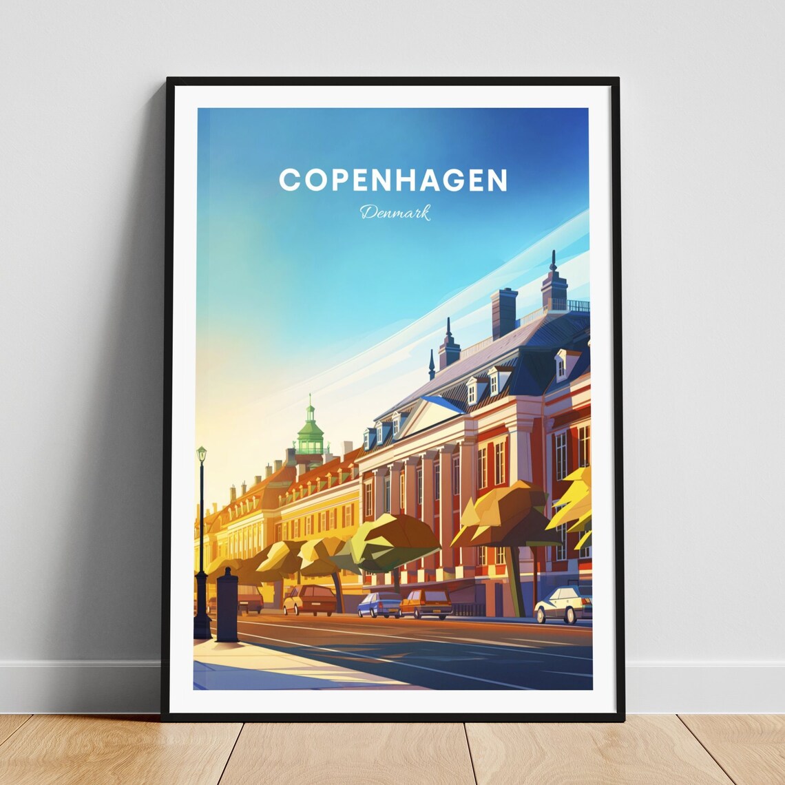 Copenhagen Denmark Palace Street Golden Hour Vintage Travel Poster