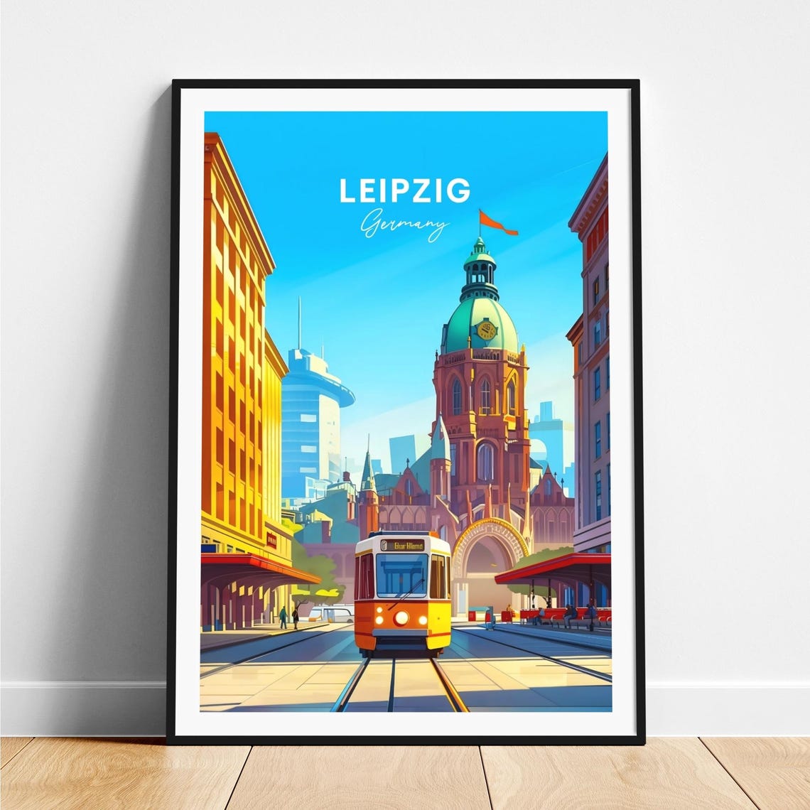Leipzig Germany Tram Domed Church Sunny Street View Art Poster