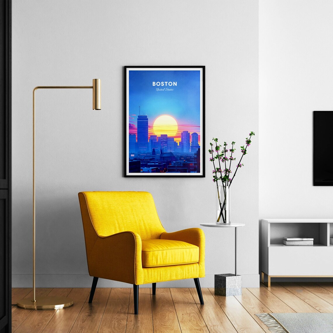Boston Massachusetts Sunrise Skyline Giant Sun City View Travel Poster - Image 3