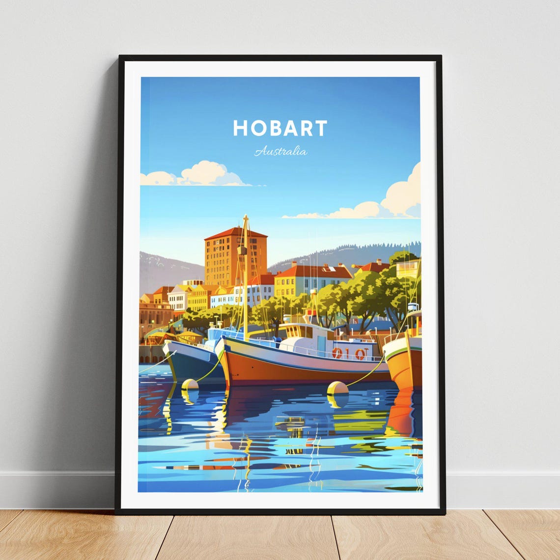 Hobart Australia Historic Waterfront Boats Harbor Travel Poster