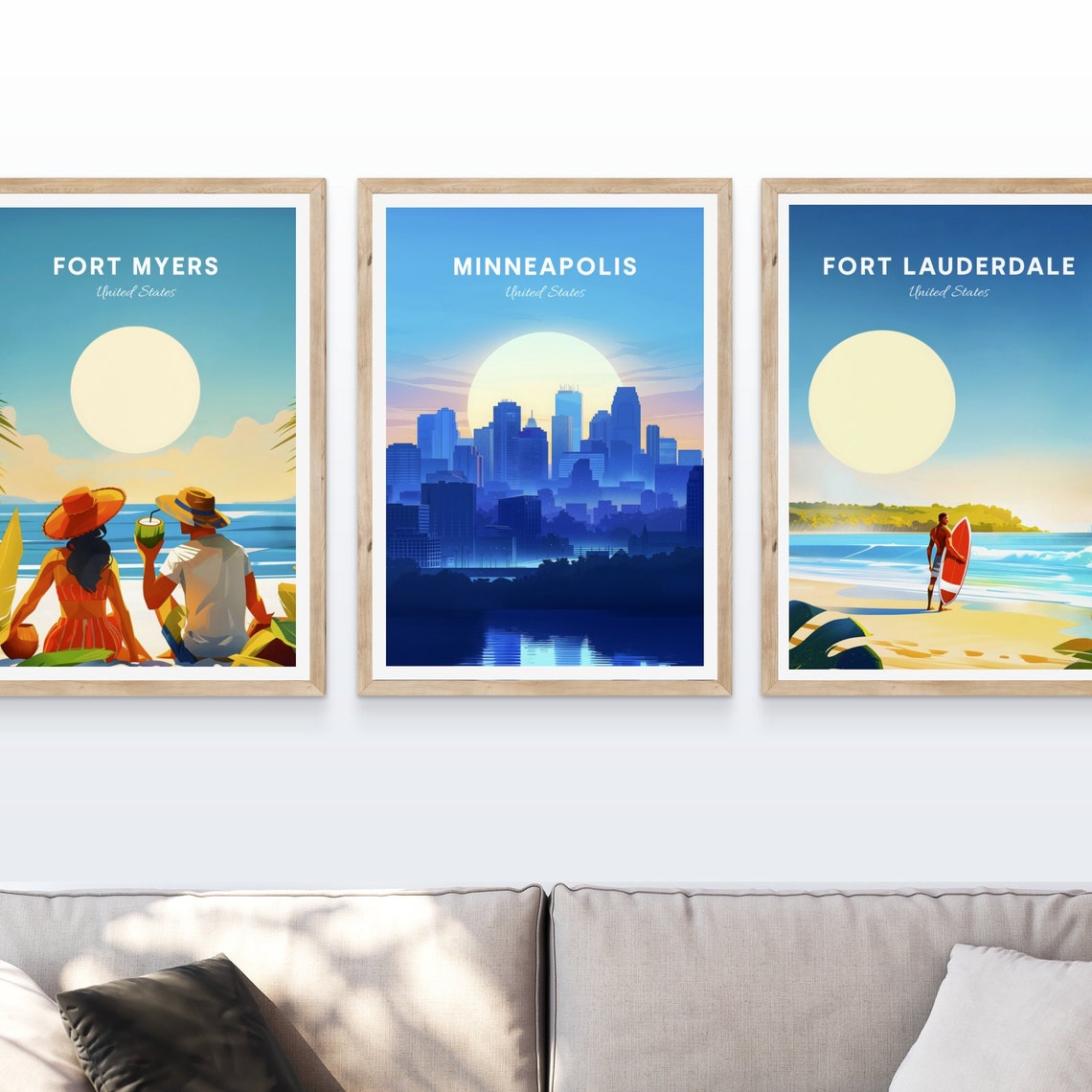 Minneapolis Minnesota Moonrise Skyline Water Reflection Travel Poster - Image 4