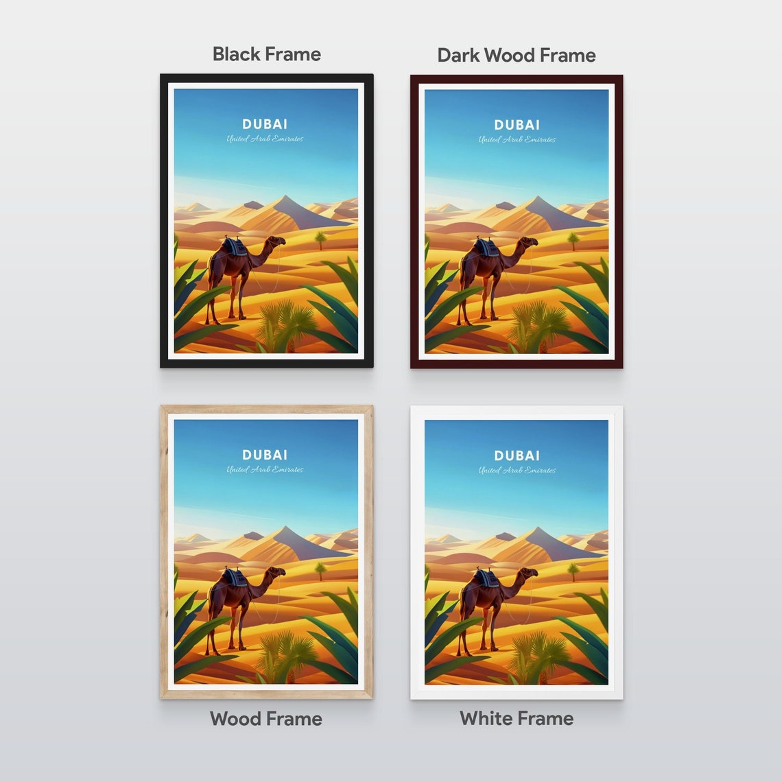 Dubai United Arab Emirates Camel Desert Dunes Palm Trees Travel Poster - Image 2