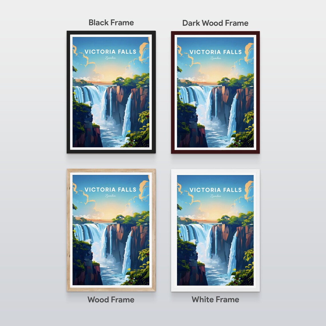 Victoria Falls Zambia Waterfall Gorge Sunrise Scenic Travel Poster - Image 2