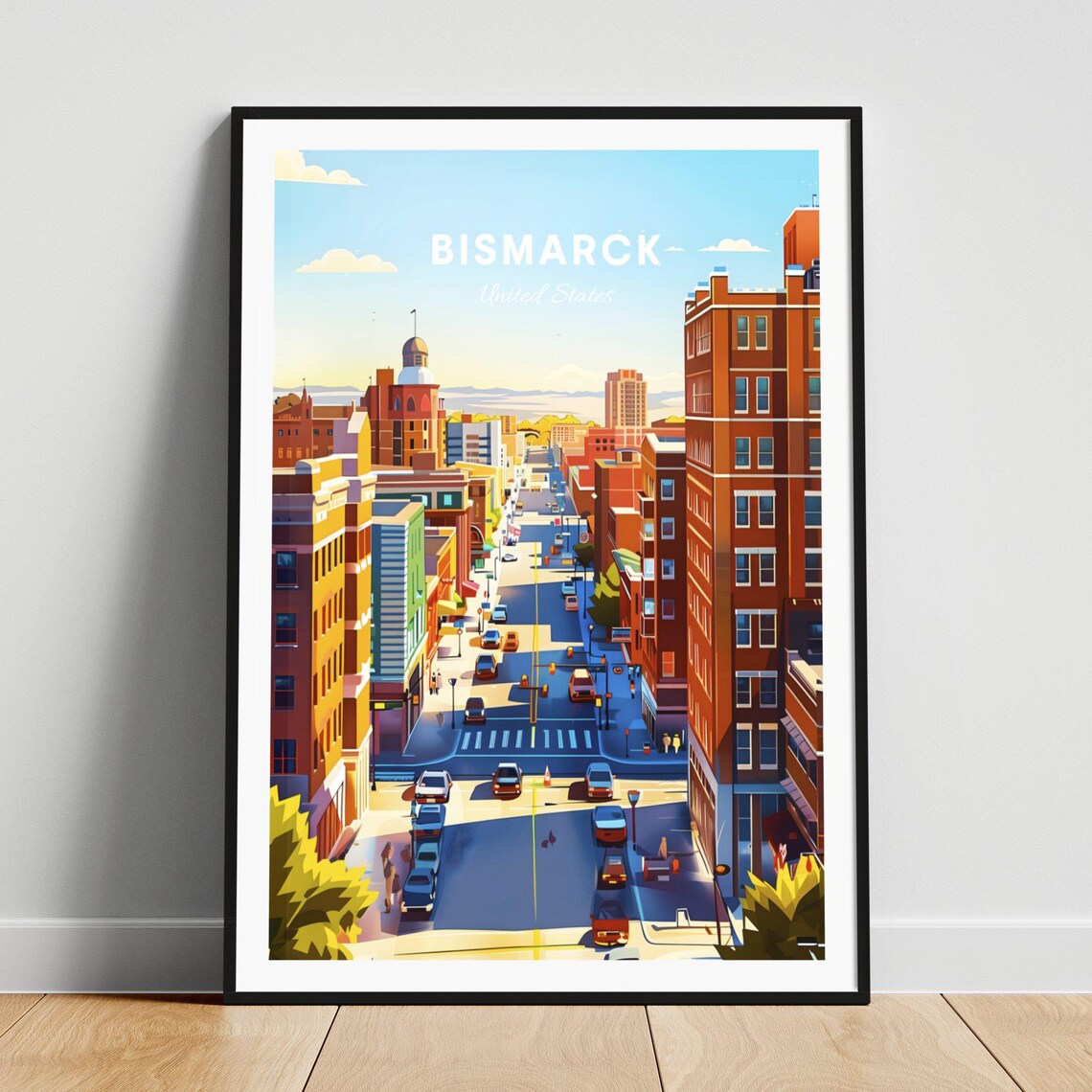 Bismarck North Dakota Downtown Street Retro City View Poster