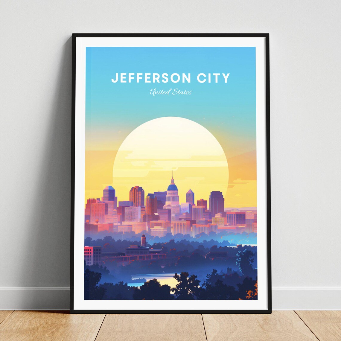 Jefferson City Missouri Sunrise Capitol Dome City Skyline Poster