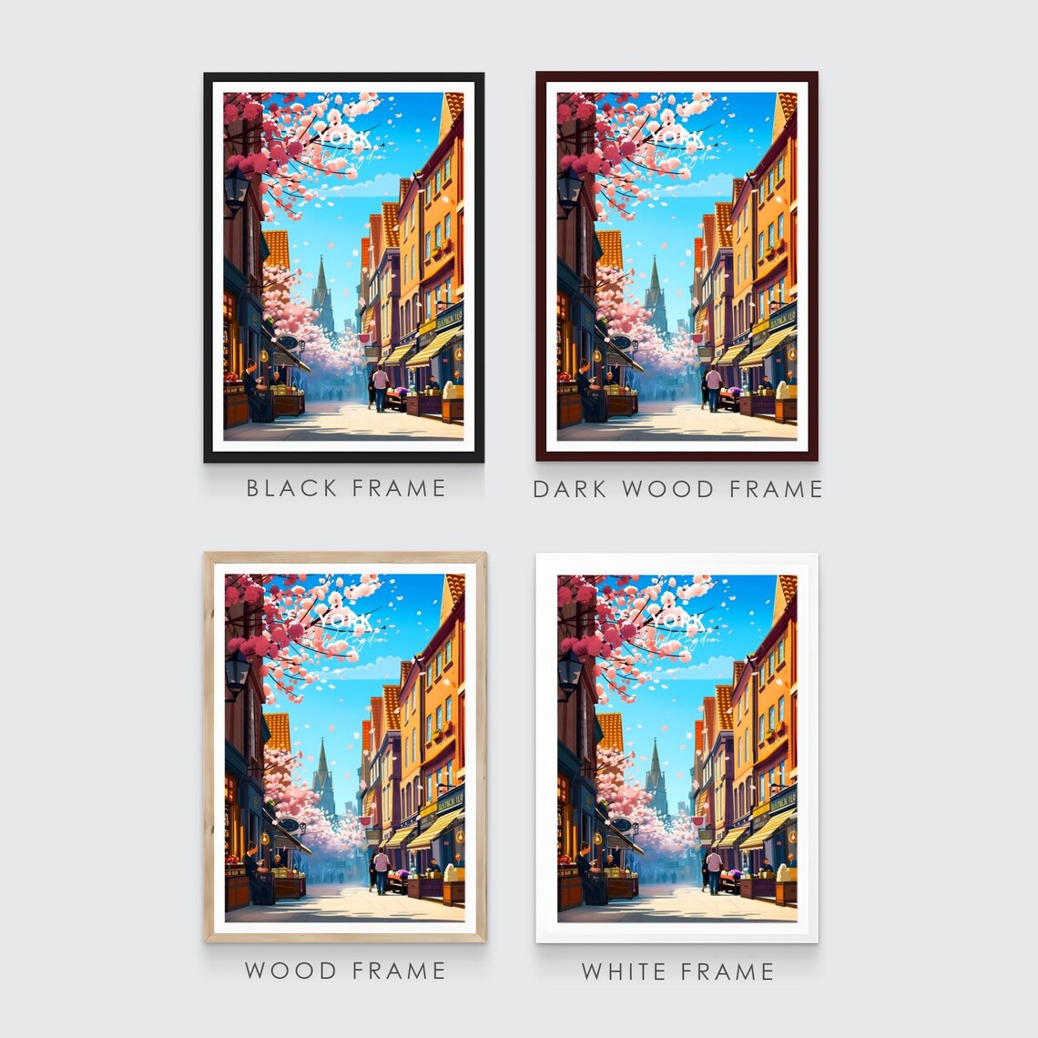 York Cherry Blossom Historic Shopping Street Spring Travel Poster - Image 3