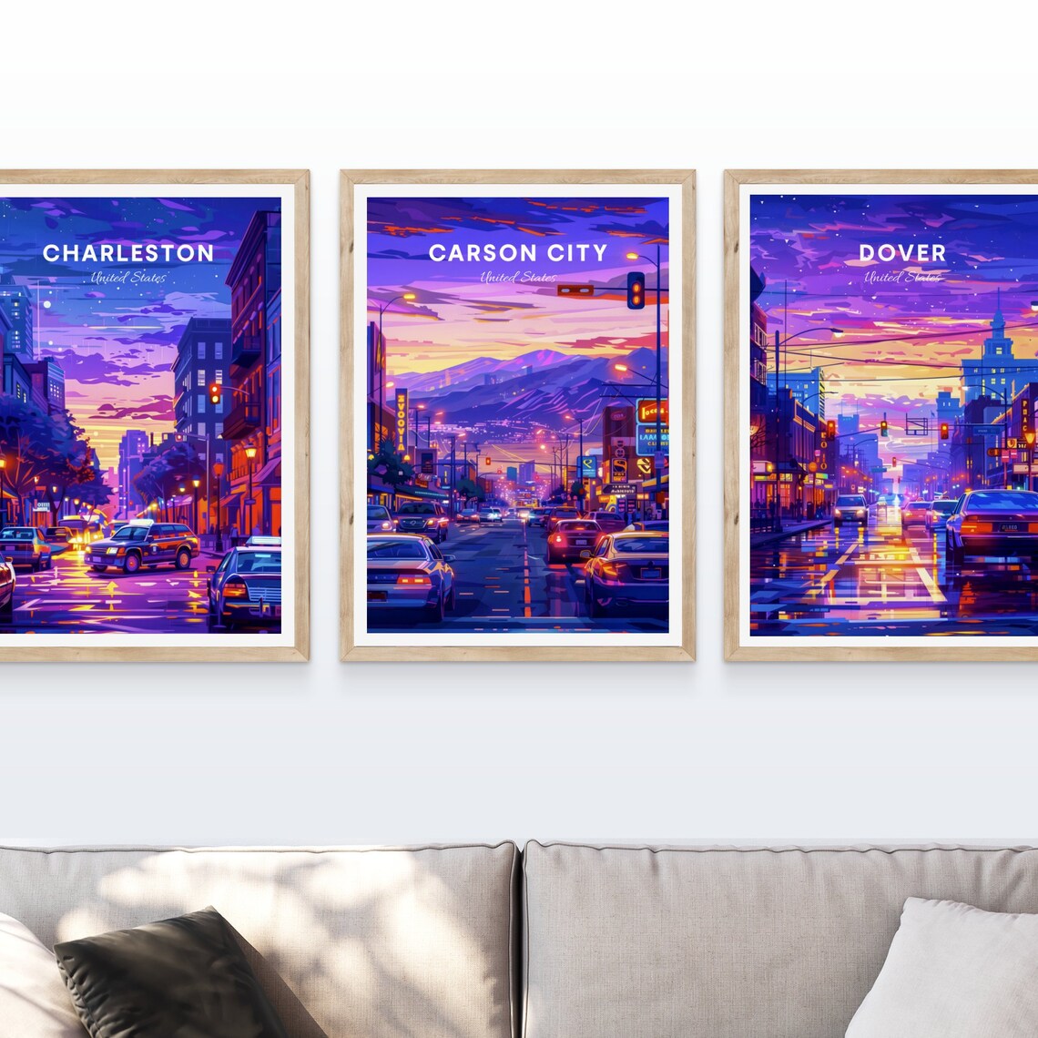 Carson City Neon Night Street Mountain Backdrop Travel Poster - Image 3