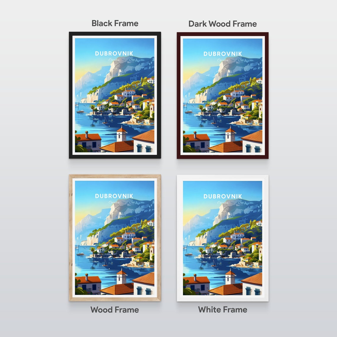 Dubrovnik Croatia Seaside Cliffs Red Roof Village Scenic Poster - Image 2
