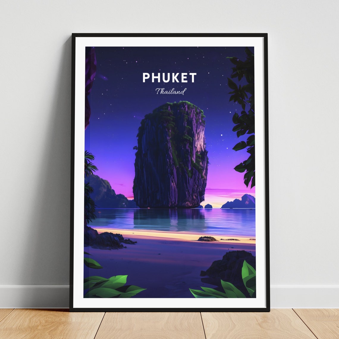 Phuket Thailand Moonlit Starry Night Karst Beach Twilight Poster