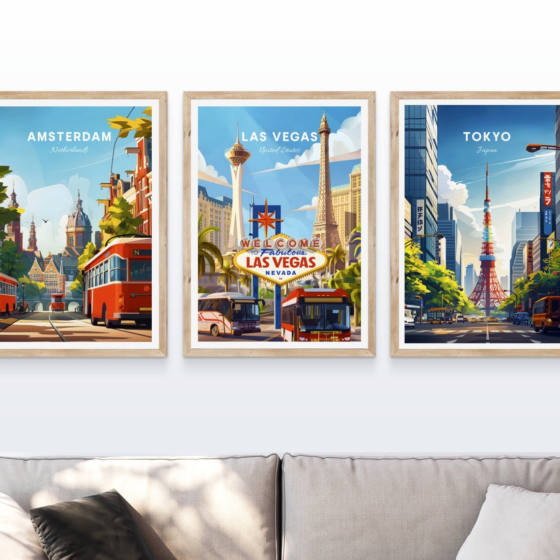 Las Vegas Nevada Welcome Sign Strip Landmarks Neon Travel Poster - Image 3