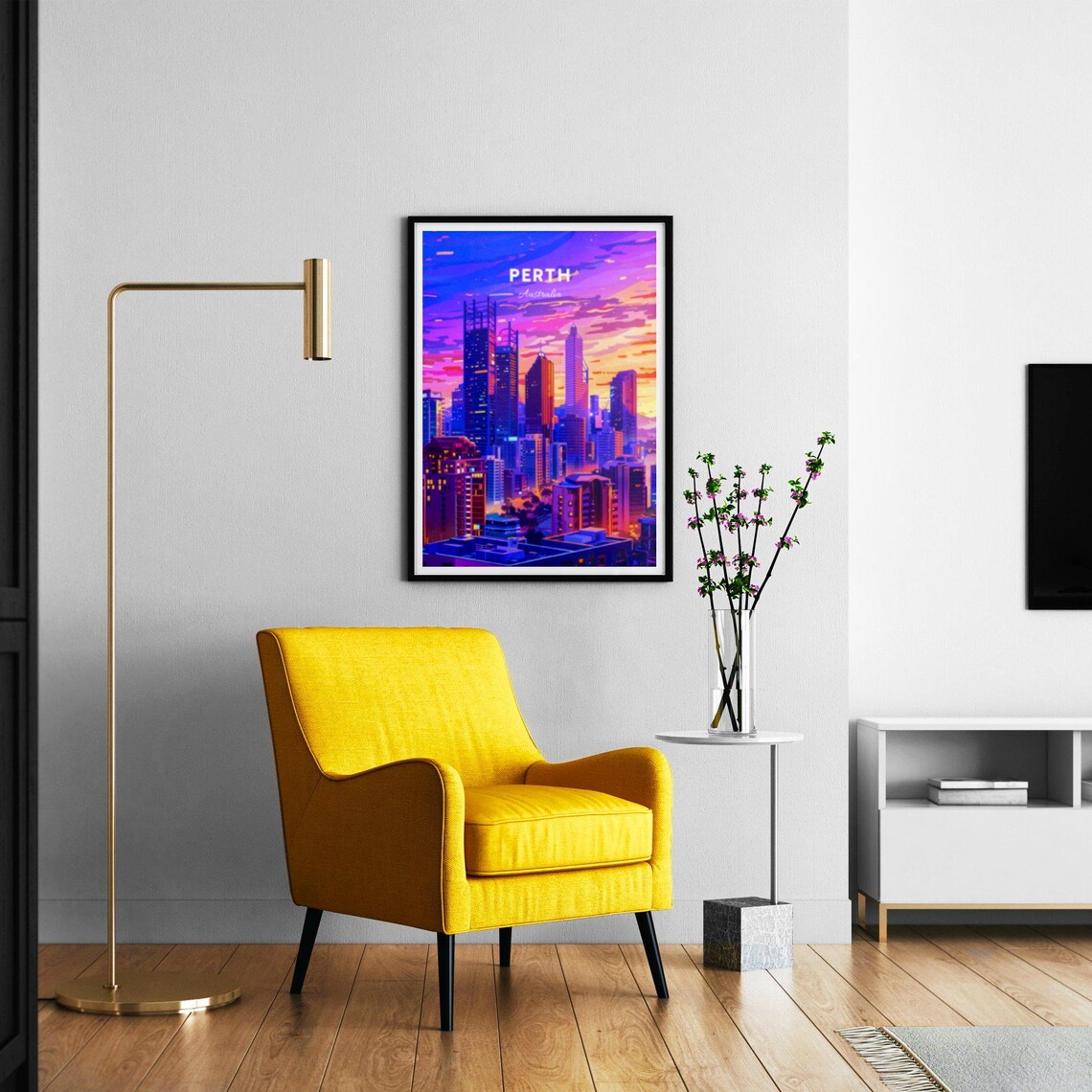 Perth Australia Neon Sunset Skyline City Lights Travel Poster - Image 2