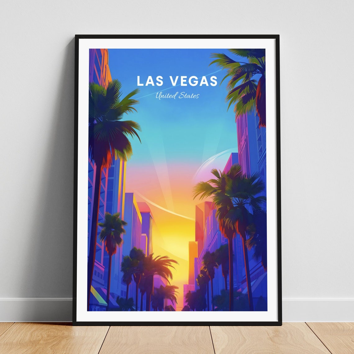 Las Vegas Nevada Strip Palm Boulevard Sunset Towers Retro Poster