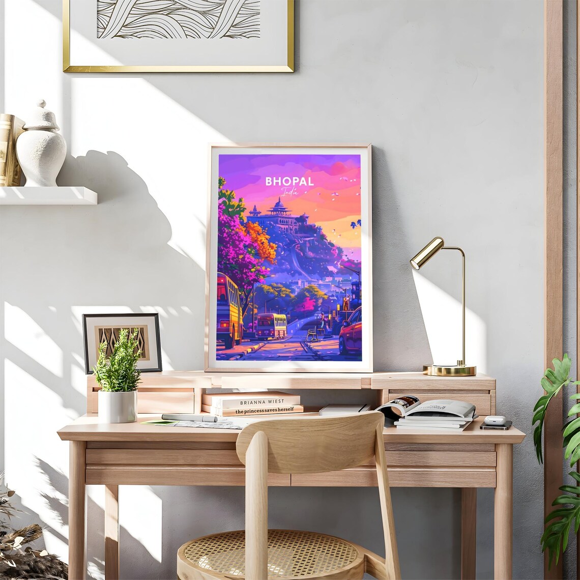 Bhopal India Hilltop Temple Sunset Pink Sky Street Travel Poster - Image 4