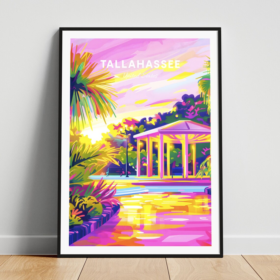 Tallahassee Florida Tropical Sunset Garden Pavilion Pink Sky Poster