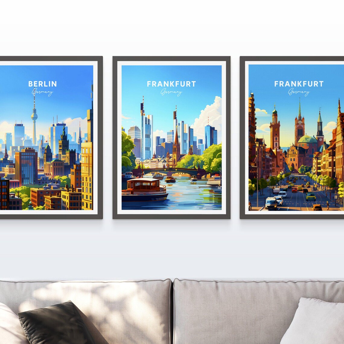Frankfurt Germany Skyline River Boats Bridge Vintage Travel Poster - Image 3