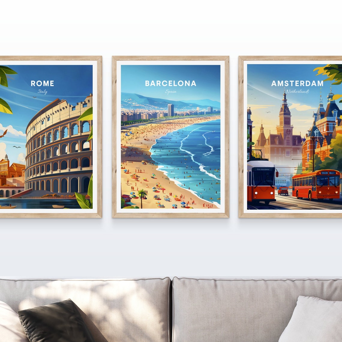 Barcelona Spain Crowded Beach City Skyline Summer Crowd Poster - Image 3