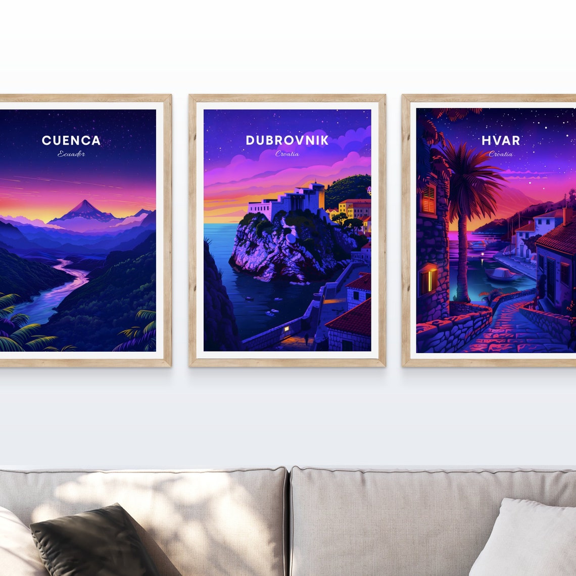 Dubrovnik Croatia Starry Night Fortress Purple Sunset Poster - Image 4