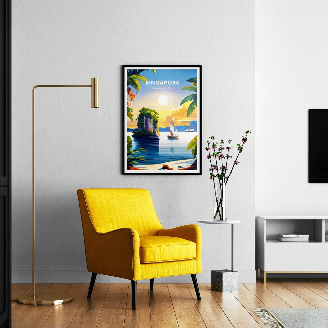 Singapore Sunset Sailboat Limestone Island Tropical Sea Travel Poster - Image 3