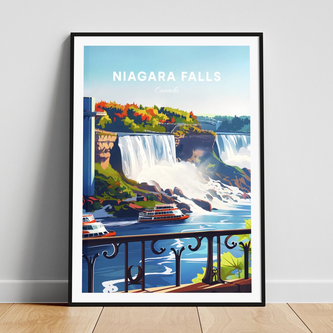 Niagara Falls Canada Waterfall Viewpoint Tour Boats Mist Art Poster