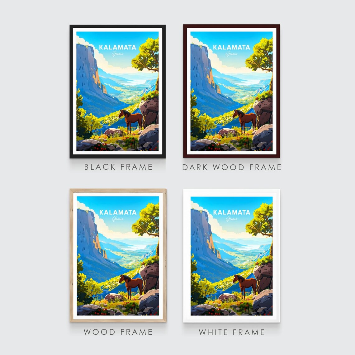 Kalamata Greece Horse Mountain Cliff Meadow Travel Art Poster - Image 3