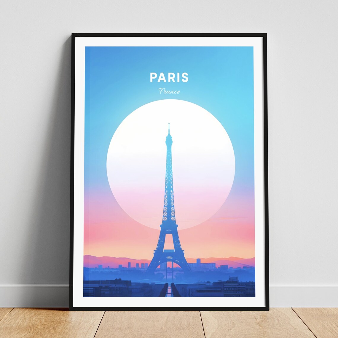Paris France Eiffel Tower Pastel Sunrise Minimalist Travel Poster Art